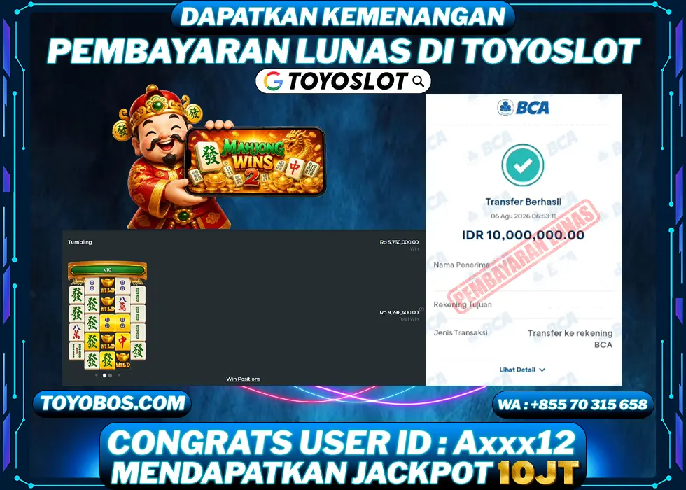 TOYOSLOT - BUKTI KEMENANGAN Mahjong Wins 2 Rp10,000,000,- LUNAS